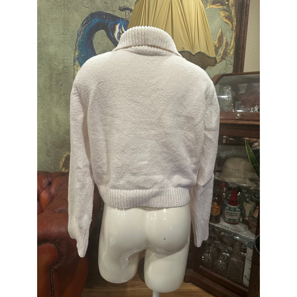 Industry Cream Bouclé Knit Polo Sweater White XL Cotton Blend - Picture 4 of 8